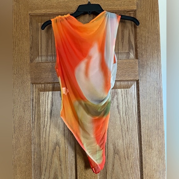 Women’s Zara Draped Tulle Bodysuit. Orange, Size Medium. NWT - Picture 2 of 6